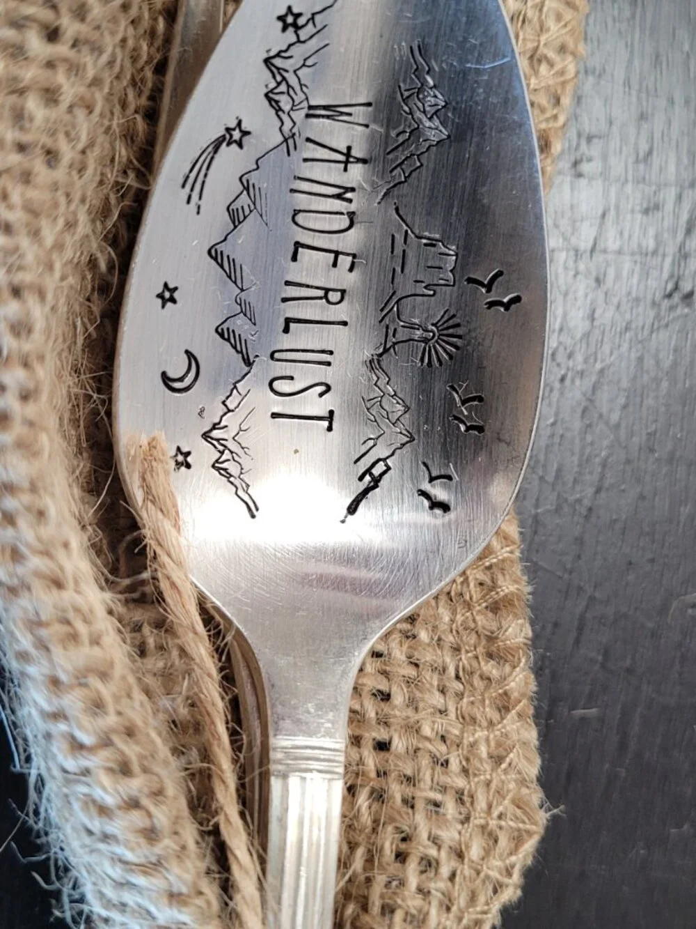 Wildsmith Silver Plated Fork & Spoon Set – Engraved “Wanderlust” – Flatware Gift